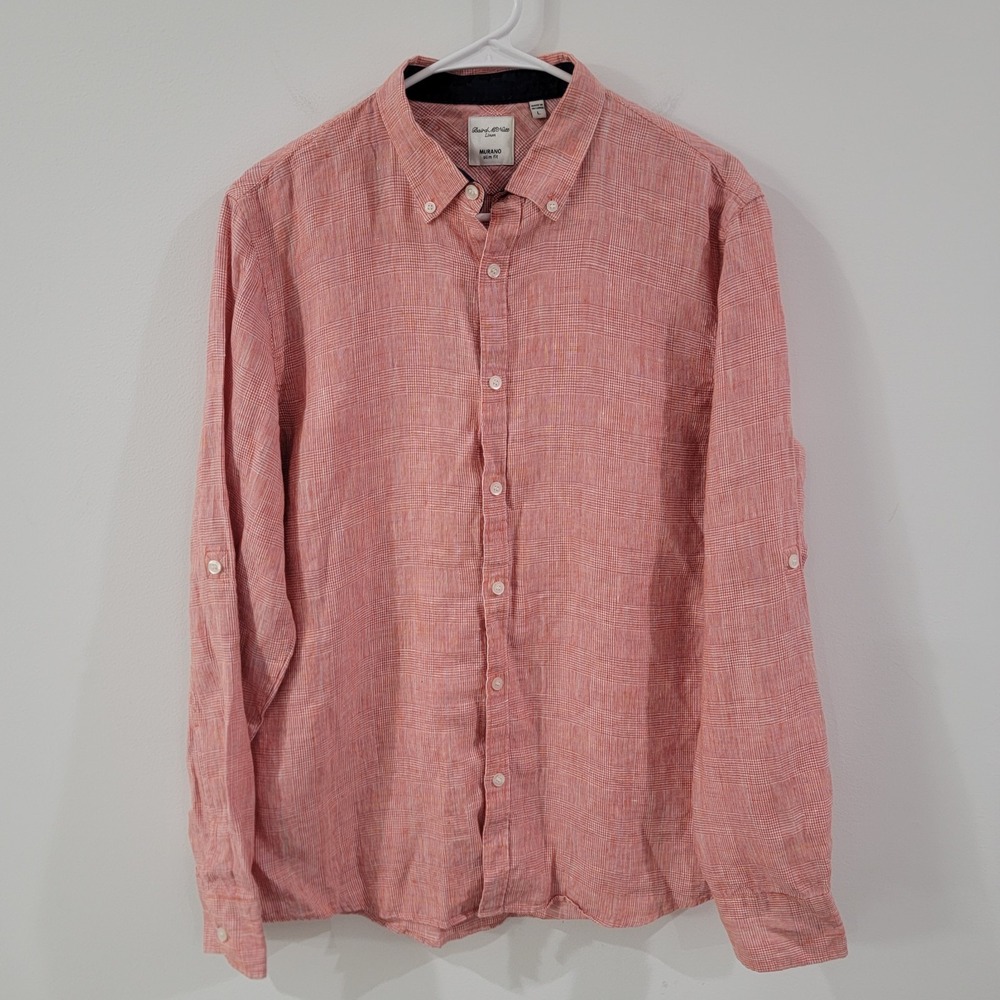 Baird Mcnutt Mens Linen Shirt Large‎ Murano Slim Fit Roll Tab Sleeve Business